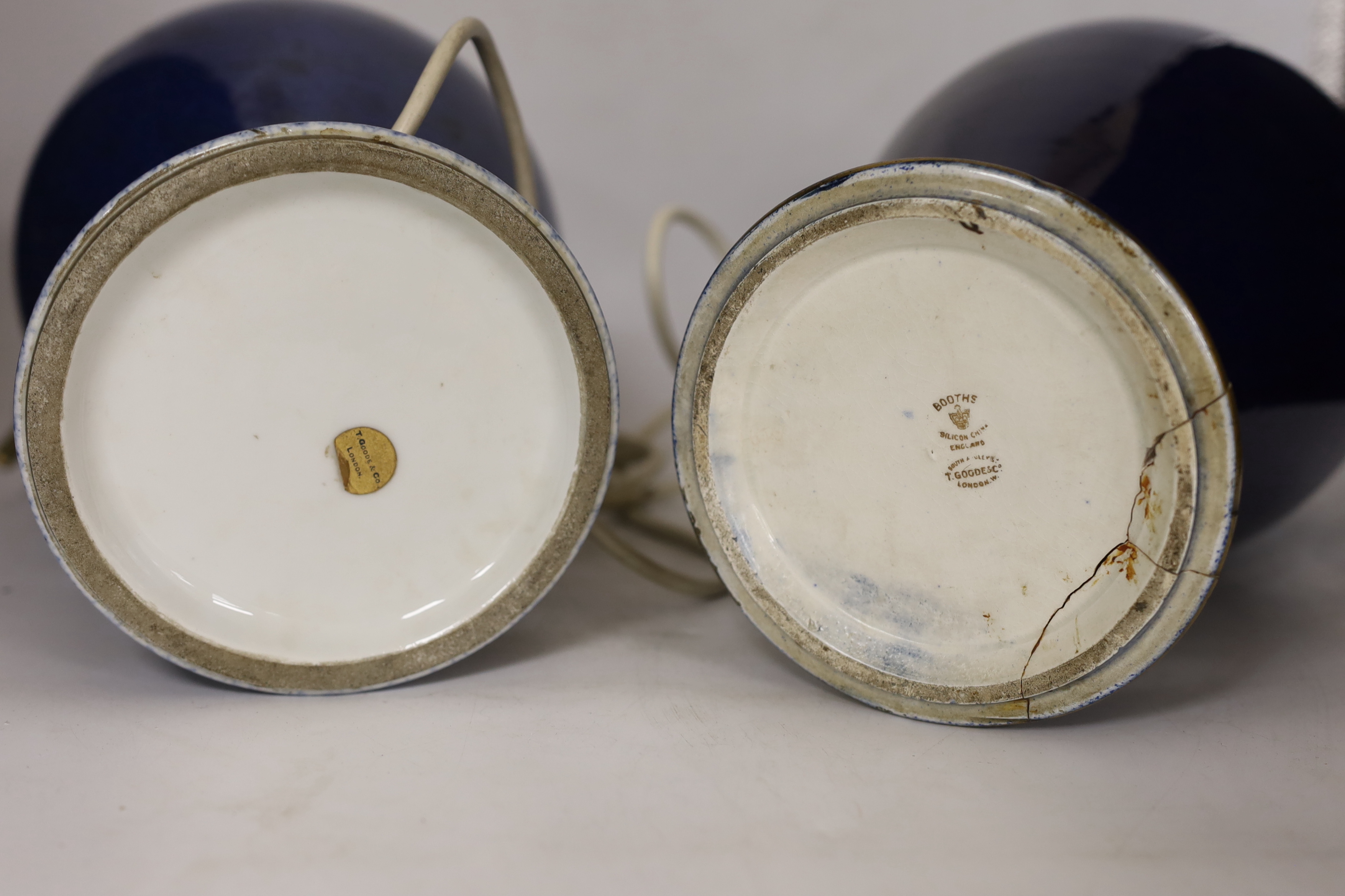 Two T. Goode & Co. powder blue glazed table lamps